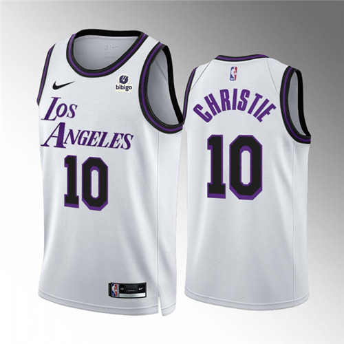 Men's Los Angeles Lakers #10 Max Christie White City Edition Stitched Basketball Jersey